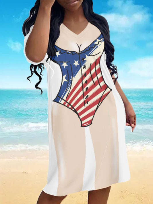 Women's Flag Printed Bikini Spoof Printed Dress