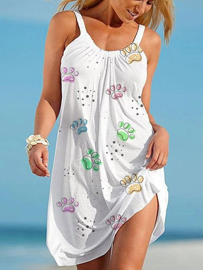 Women's Casual Dog Paw Print Suspender Beach Skirt