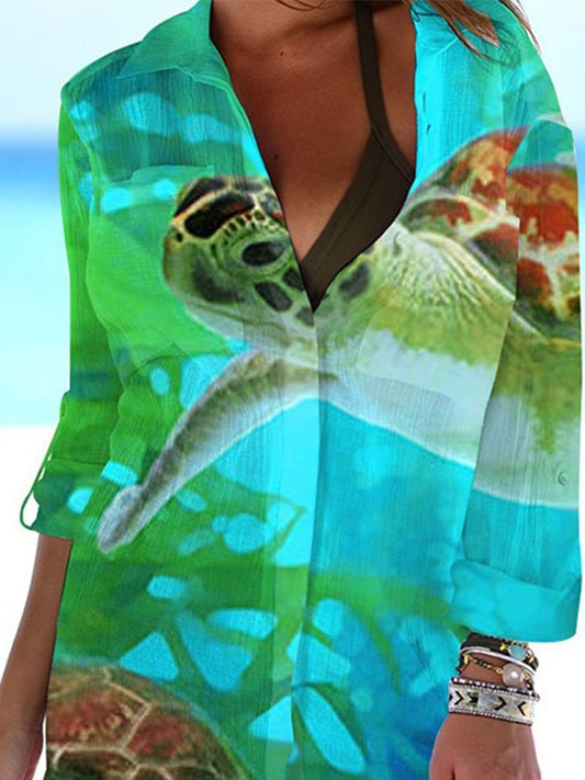 Turtle Print Casual Women'S Shirt