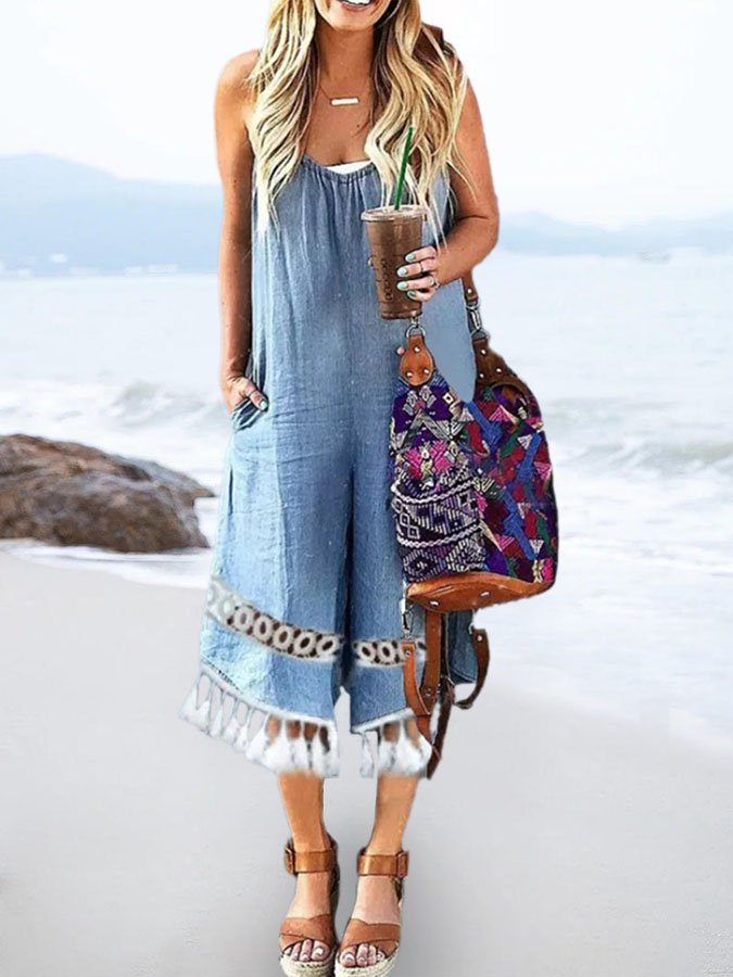 Casual Denim And Cotton Jumpsuit