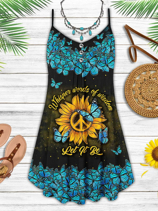 Whisper Words Of Wisdom Let It Be Butterfly Print Spaghetti Strap Dress