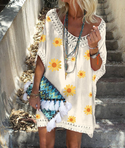 Sunflower V-Neck Loose Print Dress