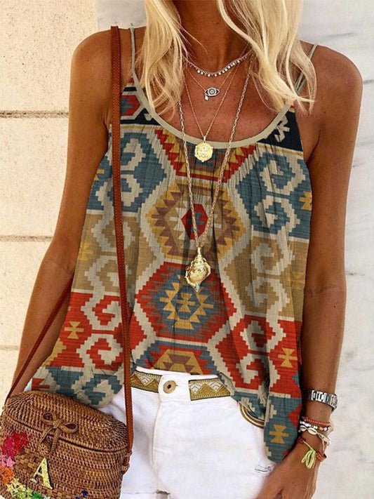 Western Ethnic Geometric Print Vest