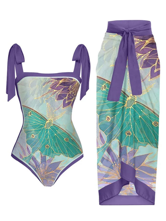 Women&#039;s Vintage Butterfly Floral Print One-Piece Swimsuit