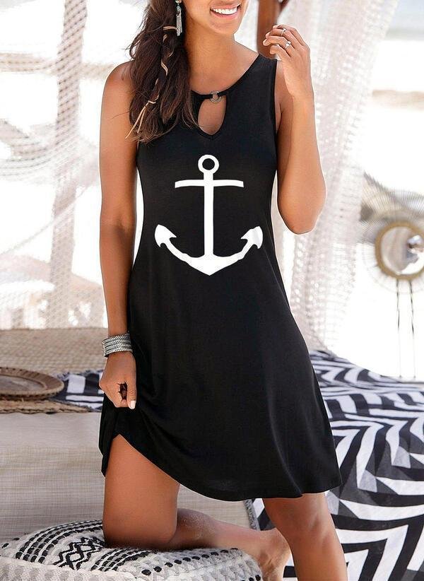 Strapless Printed V-neck Sleeveless Dress