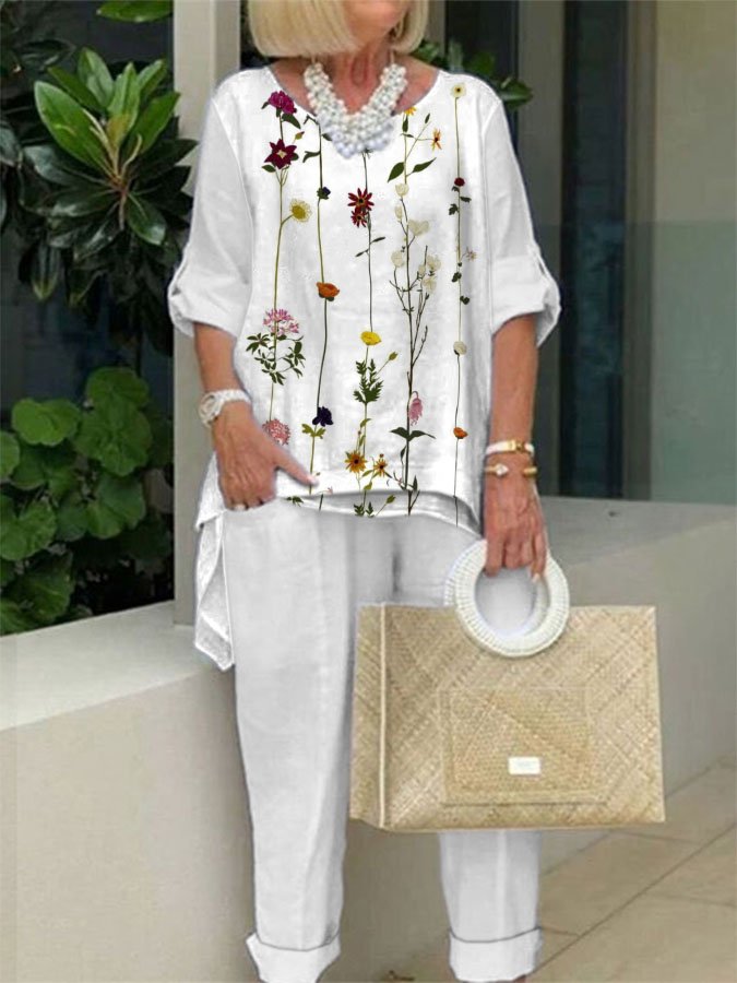 Floral Print Casual Two Piece