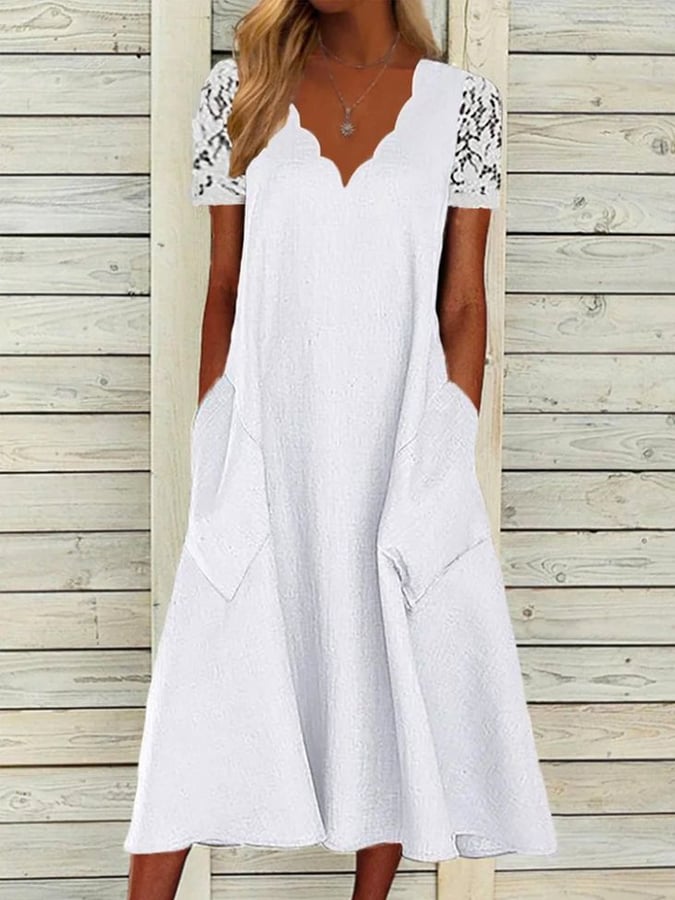Women&#039;s Casual Elegant Lace Stitching Cotton Dress