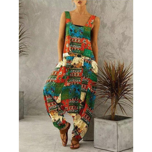 High-waisted leisure print jumpsuit