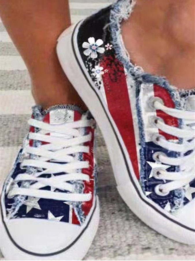 Women's Leisure Independence Day Flag Printed Canvas Shoes