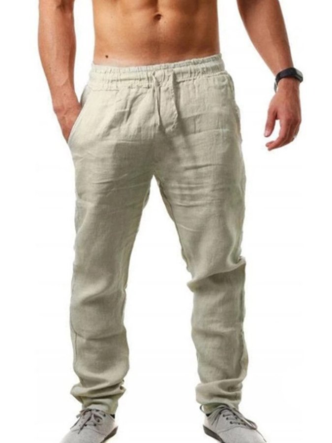 Men's Cotton Linen Drawstring Pocket Trousers