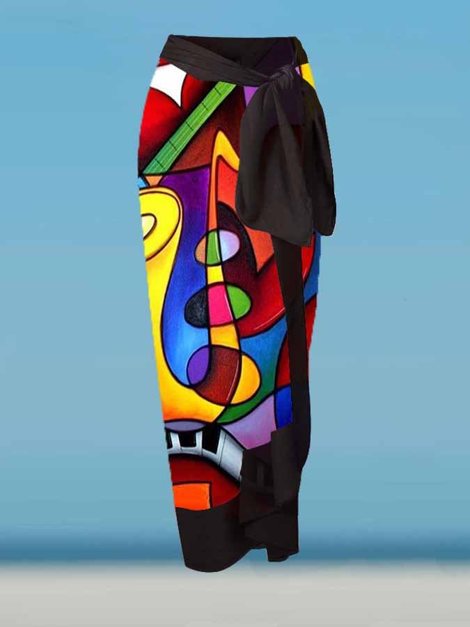 Fashion V-Neck Floral Oil Painting Print One Piece Swimsuit Set