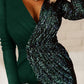 Women's Solid Sequins Long Sleeves Mini Dress