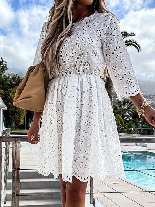 Women's Solid Color Lace Hollow Waist Dress