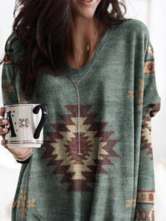 Ethnic Geometric Print Irregular Top