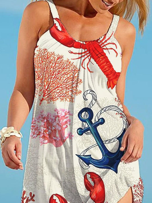 Anchor Print Casual Slip Dress