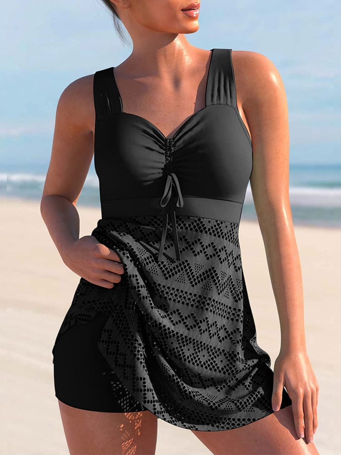 Women's Solid Mesh Boxer Swimsuit