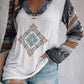 Vintage Geometric Print V-Neck Top