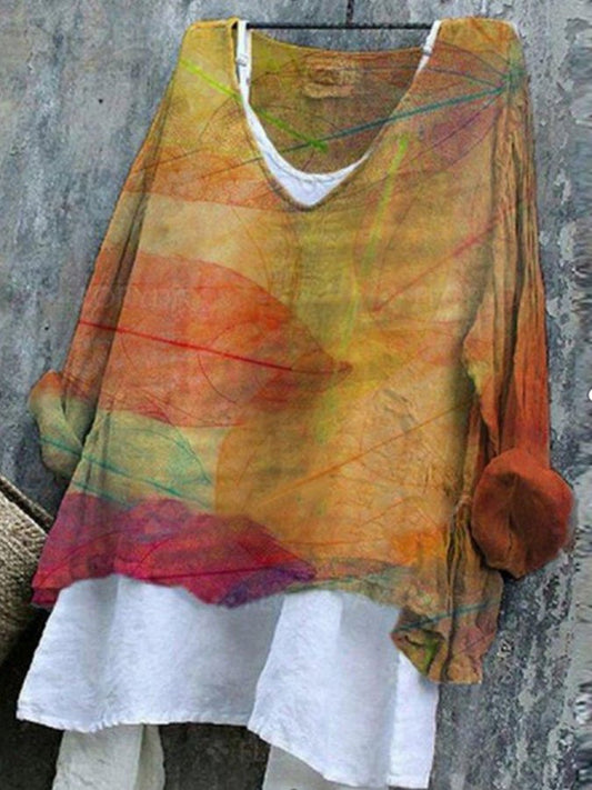 Casual Cotton And Linen Print Two-Piece Set