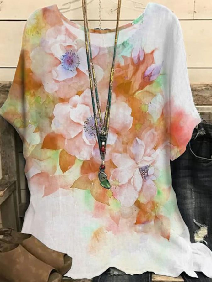 Fashion Print Loose Short Sleeve Top