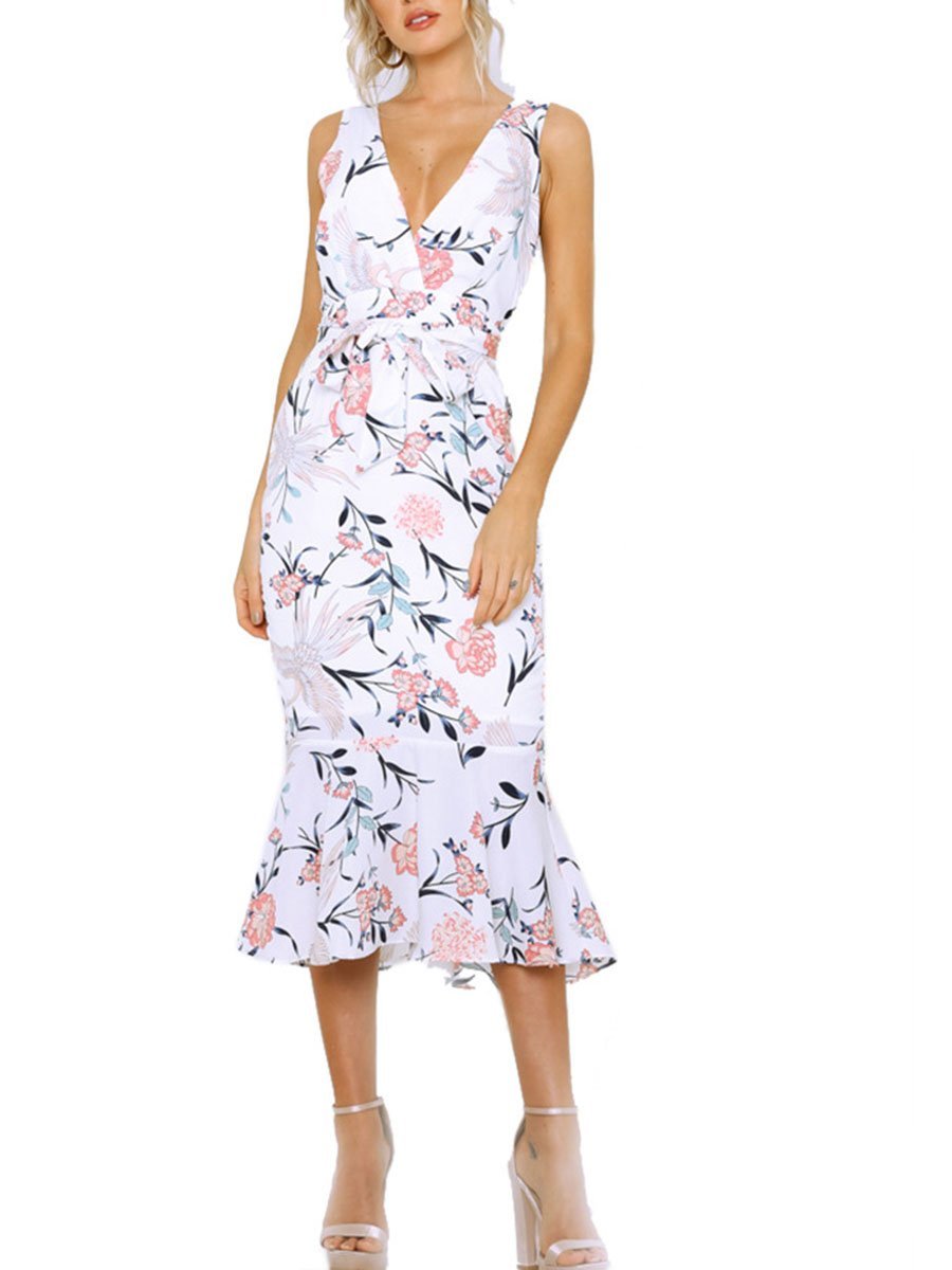 V-Neck Sleeveless Floral Dress