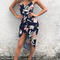 Strap V-Neck Irregular Hem High Slit Floral Dress