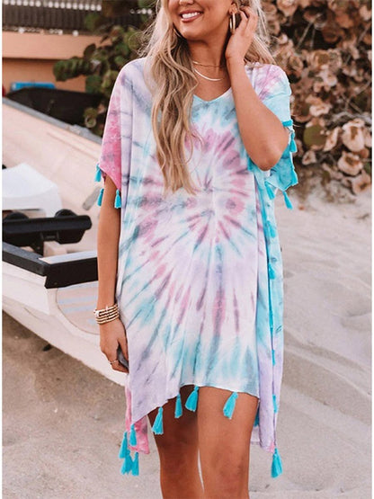 Tie Dye Tassels Casual Dress Cover Up