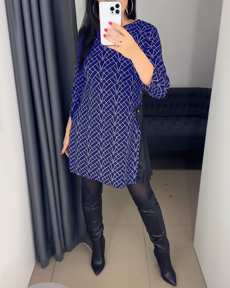 Round neck line printed dress
