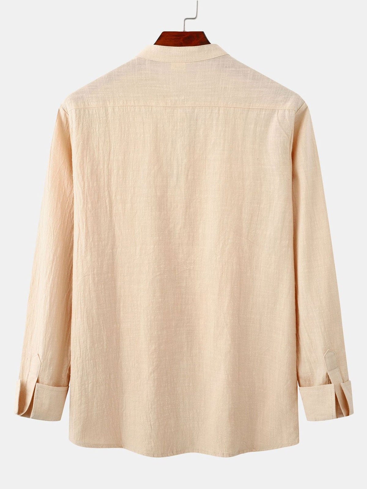 Long Sleeved Linen Look Stand Collar Shirt & Straight Leg Linen Pants