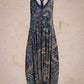 Women Vintage Navy Blue Pattern Sleeveless Harem Jumpsuit
