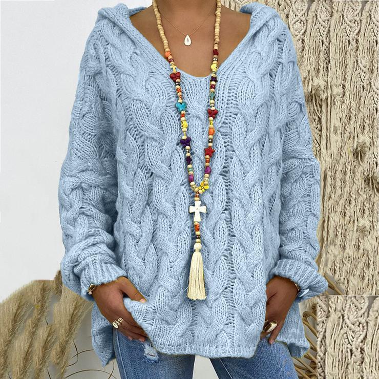 Solid Color Twist Knitting Hoodie Sweater