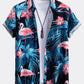 Flamingo Tropical Print Button Up Shirt & Swim Shorts