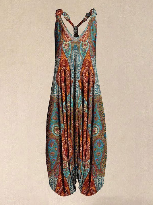 2021 Hot Sale Women Teal & Orange Paisley Racerback Harem Jumpsuit