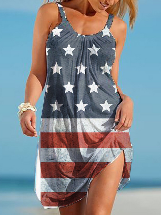 Women's Flag Print Crew Neck Slip Dress