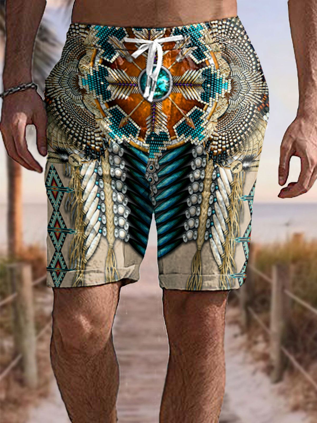 Retro Print Casual Men's Five Points pants