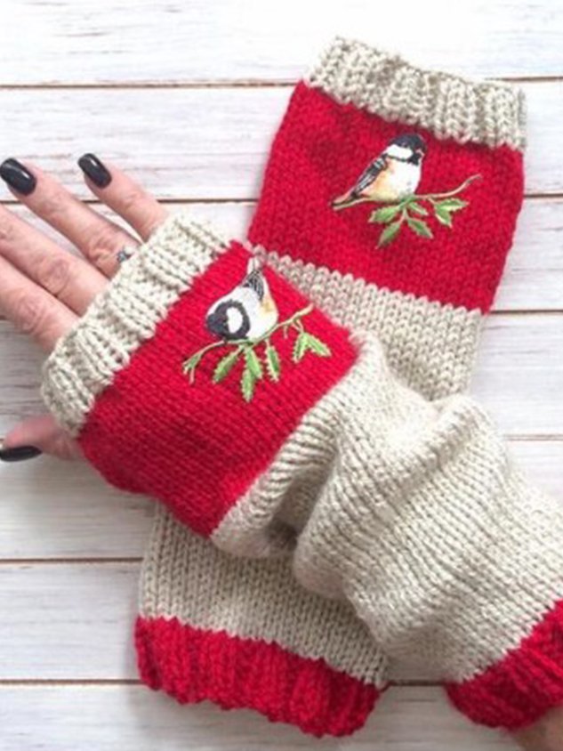 Basic Gestrickte Handschuhe mit Blumenmuster