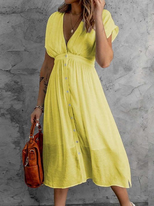 Casual V Neck Waist Dress