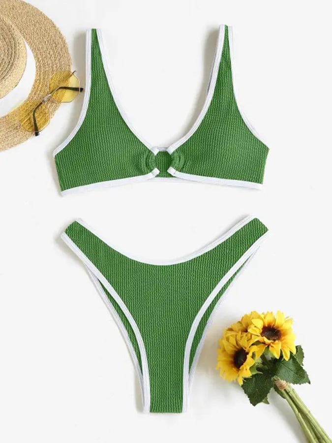 Simple and fashionable color contrast wrapped bubble cloth sexy bikini
