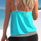 Cyan Striped Double Straps Tankini Set