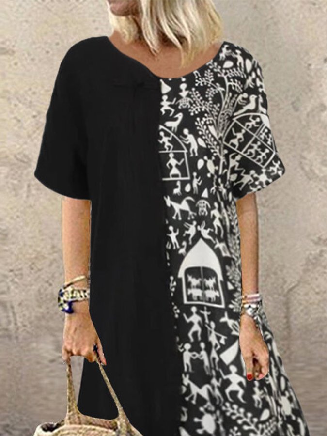 Retro Round Neck Dress