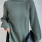 Cotton Turtleneck Raglan Sleeve Split Hem Sweater
