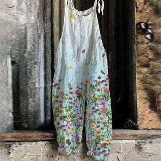 Ladies Casual Printed Cotton Linen Jumpsuit