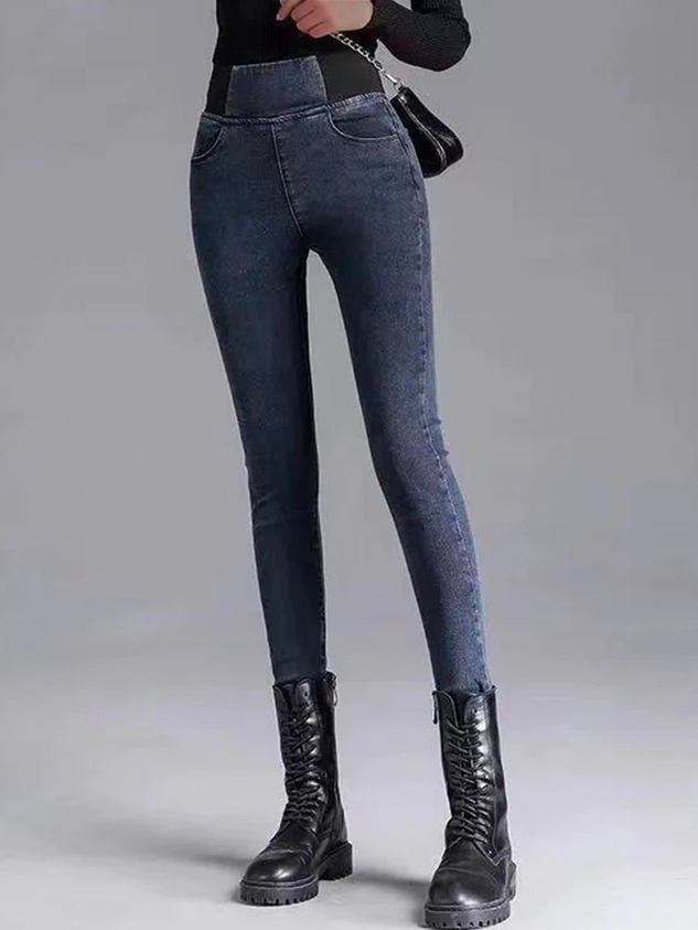 Hohe Taille  Wärme Unifarben Denim Lässig  Fest Jeans