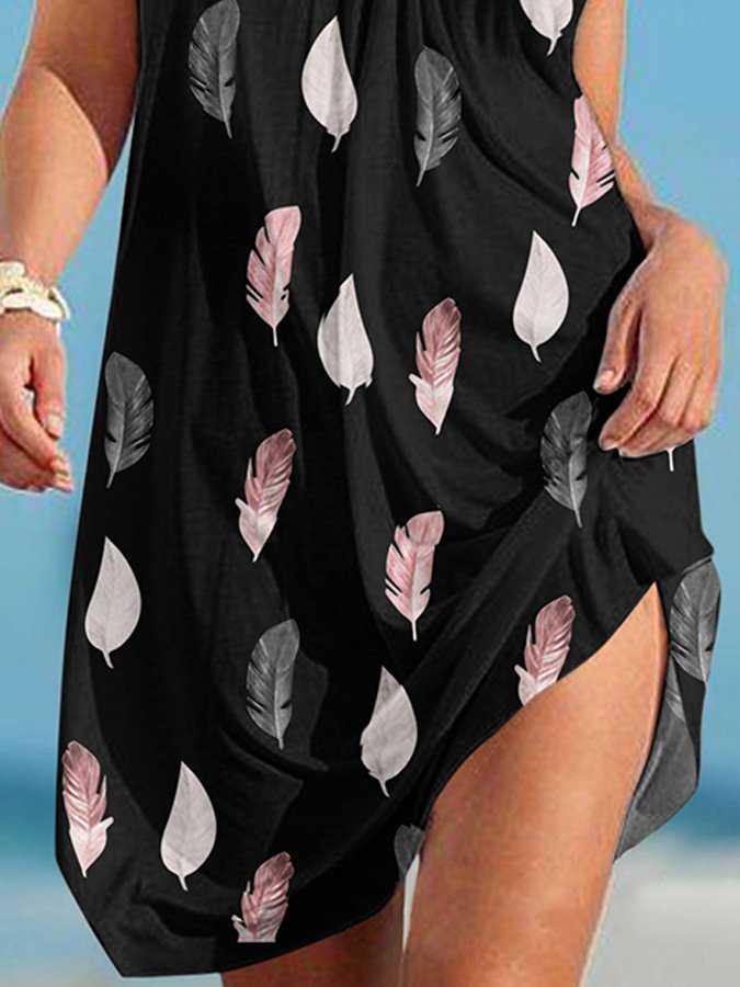 Feather Print Sexy Sling Beach Dress