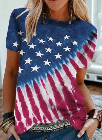 Women's Flag Print Casual Tee Shirt