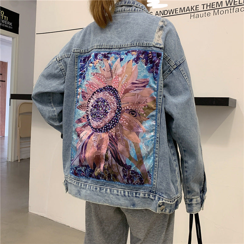 Sequin Floral Embroidered Denim Jacket