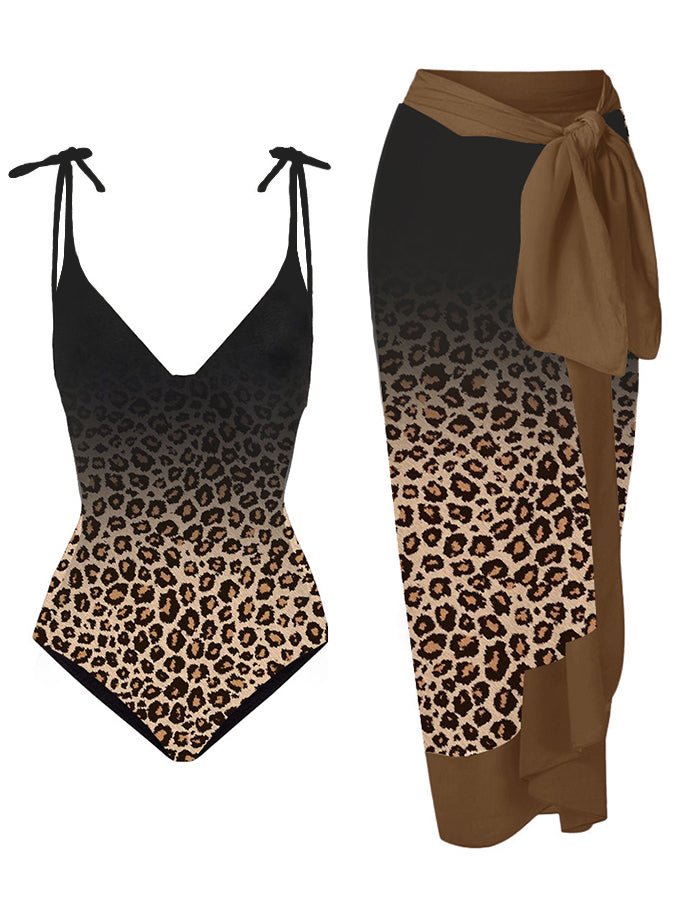 Leopard Gradient Print Swimsuit Set
