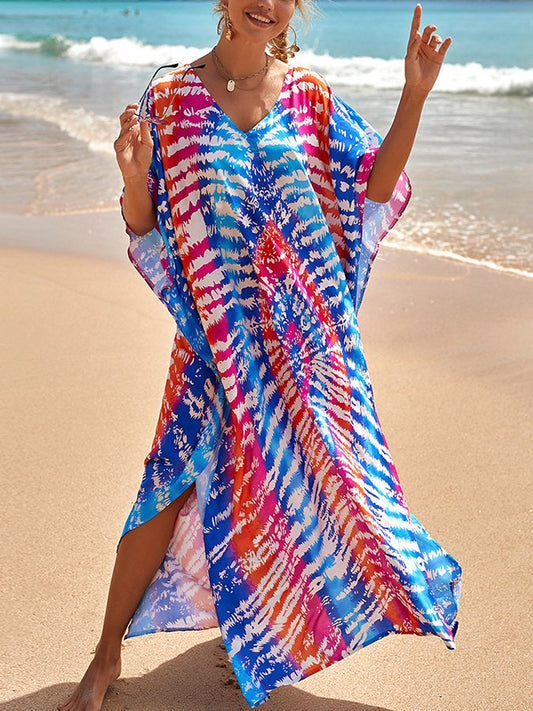 Ladies Spring Summer Beach Resort Style Loose Print Dress