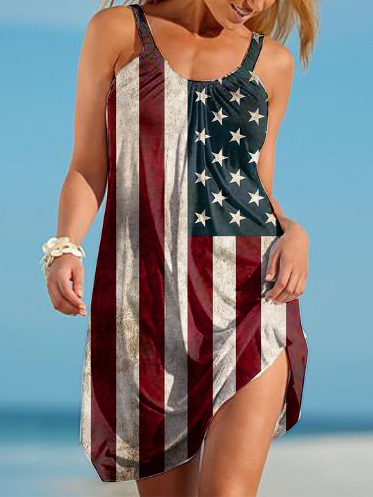 Women's Flag Print Crew Neck Slip Dress