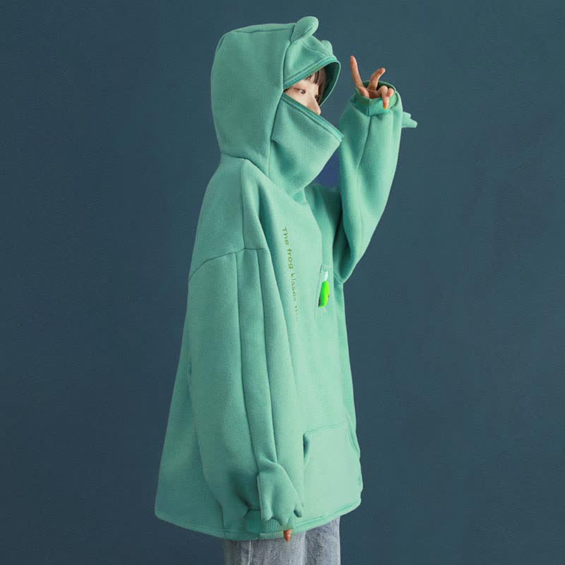 Frog Letter Zipper Pocket Oversized Hoodie THE FROG KISSES THE PRINCESS - Modakawa Modakawa