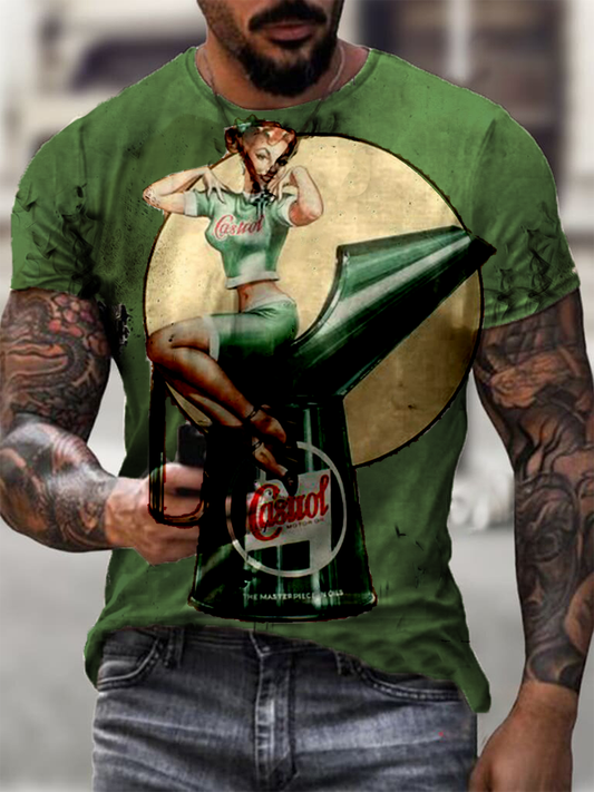 Mens retro Moto Tin Logo Printed T-shirt